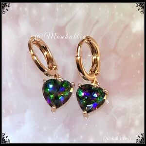 New Rose Gold Simulated Mystic Topaz Diamond Zircon Heart Dangle Earrings